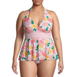 Time And Tru NEW Two Piece Tankini Halter Swimsuit Sz L